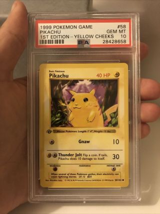 Pikachu Yellow Cheeks 1st Edition Psa 10 Base Set 58/102 Rare Pokemon Card