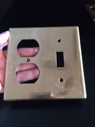 Vintage Solid Heavy Brass Single Toggle Switch Plate With Outlet Cover Italy