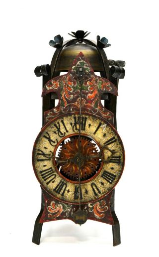 Rare Antique South Germany Gothic Cast Iron Lantern Bracket Wall Clock - C.  1750