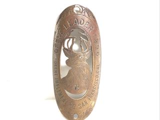Rare Brass 1896 John Deere Leader Bicycle Badge Emblem 3