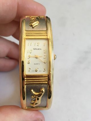 Vtg Gruen Panther Cuff Bracelet Watch Gold/silver Tone Classy Lady Career Watch