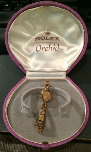 ROLEX 18K Gold Orchid W/ Box Vintage Antique 18K Gold Bracelet Rare 2