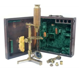 Antique Rare Brass Microscope By Kruines Of Paris,  Ca.  1810