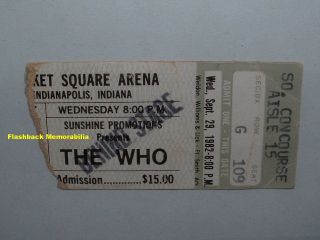 The Who 1982 Concert Ticket Stub Indianapolis Market Square Arena Very Rare