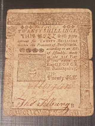 Rare 1759 Ben Franklin Printed Pa - 100 Pennsylvania 20 Shil Colonial Currency