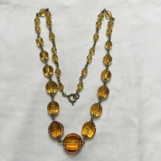 Antique Art Deco 1920s Signed Czech Amber Crystal Glass Graduated Chain Necklace