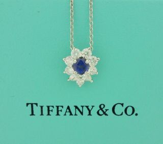 Authentic Tiffany & Co.  Victoria Sapphire Diamond Platinum Pendant Necklace Rare