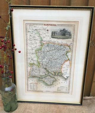 C.  1831 Hampshire Framed Map Engraving By Pigot & Co Hand Tinted