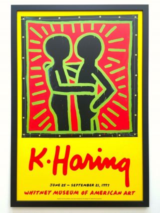 Keith Haring Estate Rare Vtg 1997 Litho Print Iconic Exhbt Framed Pop Art Poster
