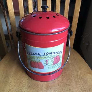 Kitchen Composter Recycling Bin Bucket Countertop Storage Crock Red Tomato Rare