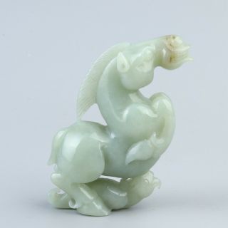 Chinese Exquisite Handmade Horse Bird Carving Hetian Jade Statue