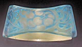 Rare Rene Lalique Crystal Cerises Ink Blotter Light Blue Patina Ca.  1920 Signed