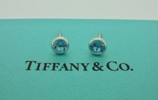 Tiffany & Co.  Peretti Aquamarine Color By The Yard Platinum Stud Earrings - Rare