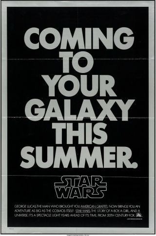 Movie Poster Star Wars Rare Non - Mylar Style 1977 27 " X41 " Vf 7.  5 George Lucas