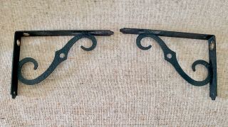 2 Mcm Decorative Vintage Hammered Black Wrought Iron Shelf Brackets Pair Corbels