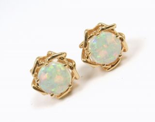 Rare Vintage Tiffany & Co 18k Yellow Gold Opal Stud Earrings W/box
