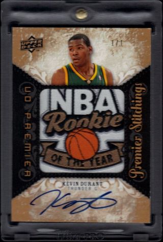 2008 - 09 Kevin Durant Rare 1/1 Auto Stitchings Upper Deck Rookie Of The Year Card