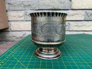 Antique Vintage Pewter Metal Engraved Chalice Cup