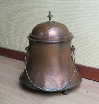 Ca 1850: A Large Dutch Antique Solid Copper Lidded Pot With Swing Handle