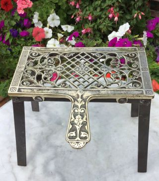 Regency Wrought Iron Trivet Footman With Decorative Brass Top And Brass Handle