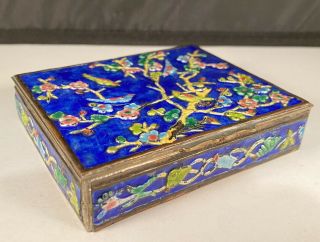 Antique 19thc Chinese Cloisonné Multi Color Enamel Bird Tobacco Cigarette Box