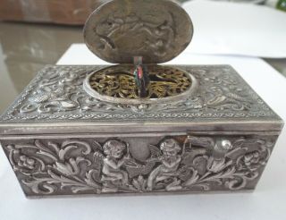 Extraordinary Rare Automation Singing Bird In Silver Box Fine Quality Repousse