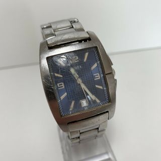 Men’s Timex Rectangle Watch Casual Ss Band Date Blue Dial Work Watch