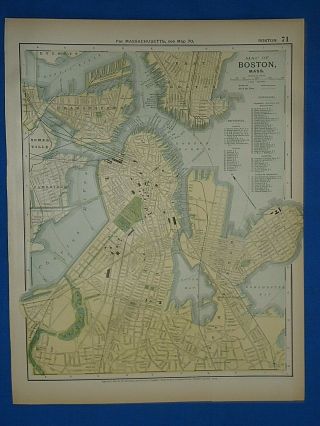 Vintage 1892 Boston,  Massachusetts Map Old Antique Atlas Map
