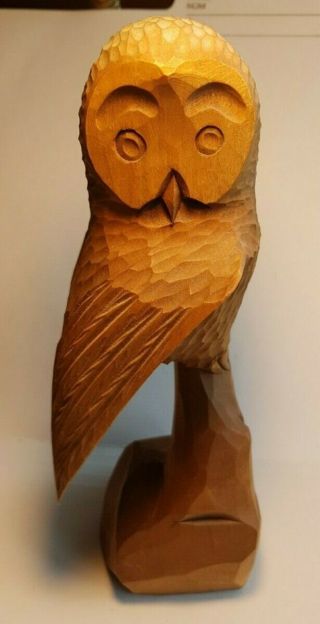 Wood Owl 8 " Signed Hand Carved Cedar Folk Art Well Done