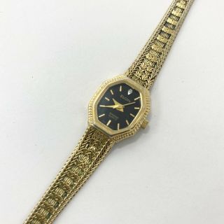 Elgin Ek760 - 017 Vintage Watch Women’s Gold Tone And Black With A Diamond