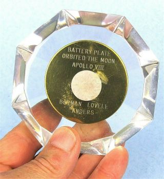 Rare Nasa Apollo Viii Battery Plate In Lucite Paperweight Orbited The Moon 1968