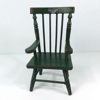 Wooden Green Doll Chair Vintage Farm Country Bear Furniture 8.  5 " High Back