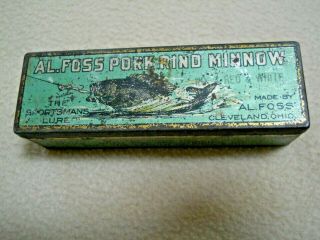 Vintage Al Foss Pork Rind Minnow Tin Box / Empty