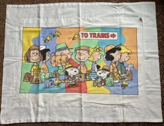 Vintage Peanuts & Gang - Snoopy - To Trains - Pillowcase Sham - Rare & Htf