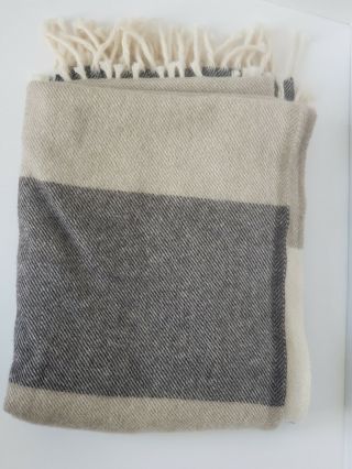 Rare Htf Faribault Stiped Neutral 100 Virgin Wool Throw Blanket 64x50 Vintage