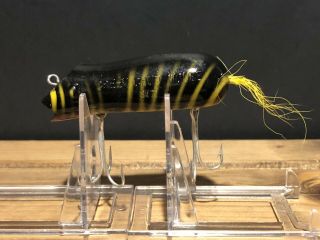 Vintage Creek Chub Swimming Mouse,  6577,  Yellow With Black Stripes,  Box/inst.