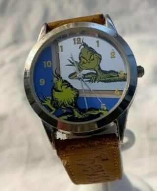 Vintage Dr.  Seuss Grinch Watch In Tin Grinch In Mirror Face Dr.  Seuss Strap 2