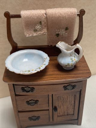 Vintage Artisan Jo Parker Bathroom Basin & Pitcher Dollhouse Miniature 1:12