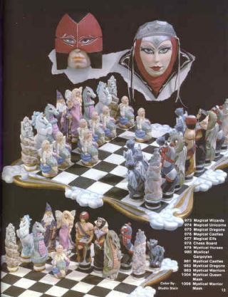 Ocean State Rare 983 Mystical Evil King Queen Chess Set Vintage Ceramic Mold