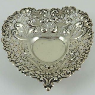 Antique 1896 Gorham Chantilly Heart Shaped Form Sterling Silver Candy Nut Dish