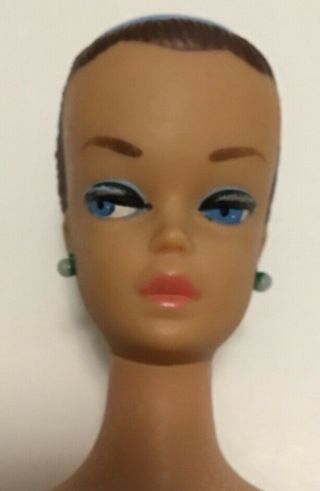 Vintage Brown Molded Hair Barbie Doll With Blue Headband C.  1958 - Japan - Nr