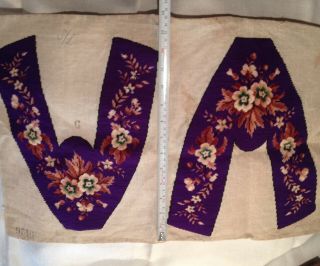 Antique Victorian Woolwork Tapestry Panel,  Slippers,  Wool,  Flowers