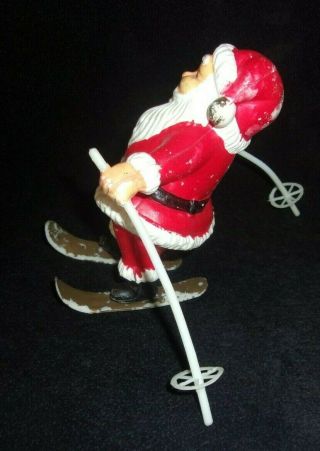 Rare Vintage 1960 ' s Plastic Blow Mold Christmas Santa on Skis with Poles 2
