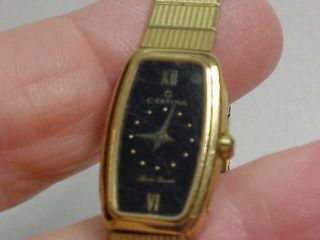 Vintage Ladies Certina Swiss Watch Rectangular 10micron Gold Plate Case And