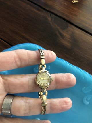 Vintage Hamilton Ladies 14k Gold Filled Wristwatch 10k Gf Snake Chain Band