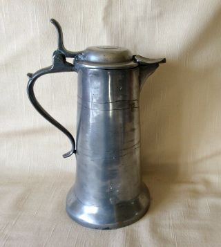 Large Antique Late 19th Century Pewter Lidded Jug Or Flagon Stamped To Base