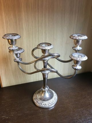 Lovely Ornate Oneida Aged Silver Plate Five Arm Candelabra/candlestick