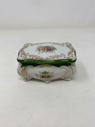 Vintage Porcelain Small Ornate Jewelry Trinket Box Victorian Style With Lid Rare