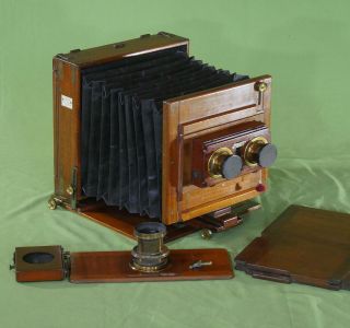 Tropical Extremely Rare Rouch Stereo 9x7 Whole Plate Camera Mahogany Brass C1880