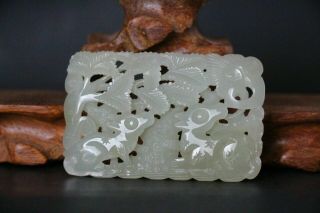 Chinese Antique Qing Dynasty Handcarved Jade Carved Birds And Flowers Plaque